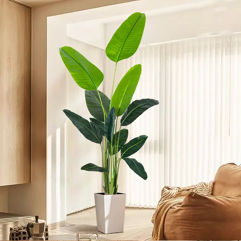 1 x 70,87 Zoll große tropische Bananenpflanze mit 11 Blättern, fühlen sich echt an, Kunststoff-M Musa-Blättern für Zuhause, Büro, Garten, Dekoration