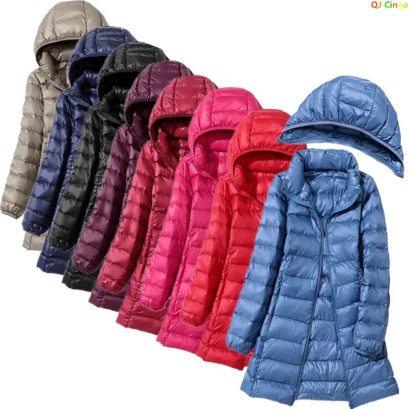 Blaue leichte lange Damenjacke, neuer Wintermantel mit Kapuze und langen Ärmeln, asiatische Größe M-7XL, rot, schwarz, lila verfügbare Parkas