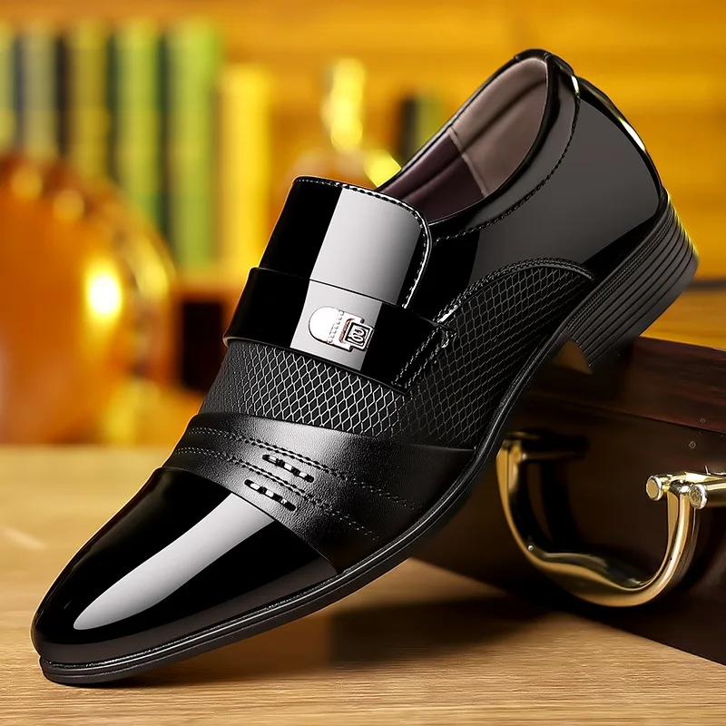 Herren-Kleiderschuhe, spitze Zehen, Oxfords, klassische Business-Herren-Lederschuhe, zum Hineinschlüpfen, für Hochzeit, Freizeitschuhe, Büro, bequeme Slipper Image
