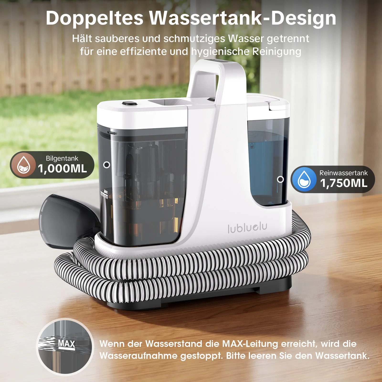 Lubluelu Handgehaltener Heißwasser-Teppichreiniger 450W 16,5kPa Hochtemperatur-Dampfreiniger Sterilisierungs-Reinigungsgerät Tragbare Maschine für Nassreinigung von Stoffen Image
