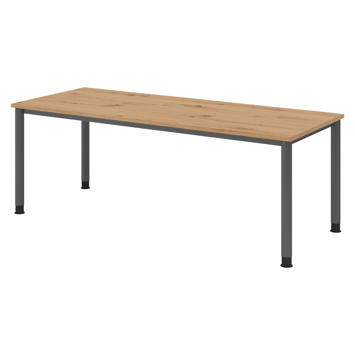 bümö höhenverstellbarer Schreibtisch H-Serie 200x80 cm in Asteiche, Gestell in Graphit - PC Tisch für's Büro manuell höhenverstellbar, Computertisch Image