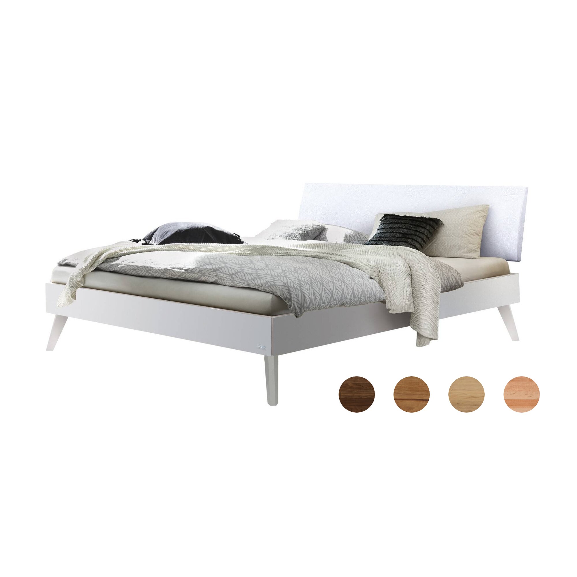 Hasena »Pesaro« Bett MDF, Kopfteil gepolstert 140x200 cm / MDF weiss deckend, lackiert / Pepe grey / 25 cm Image