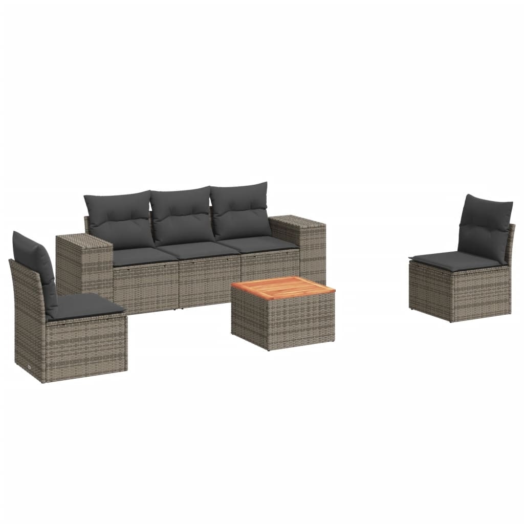 vidaXL 6-tlg. Garten-Sofagarnitur mit Kissen Grau Poly Rattan Image