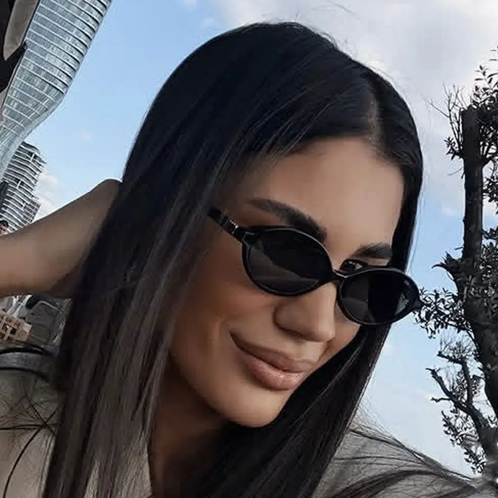 Elegante Y2K Sonnenbrillen für Damen, Hip-Hop-Shades, Vintage Kleine Ovale Leoparden-Schwarz Sonnenbrille für Frauen, Neue Modemarke mit Farbverlauf