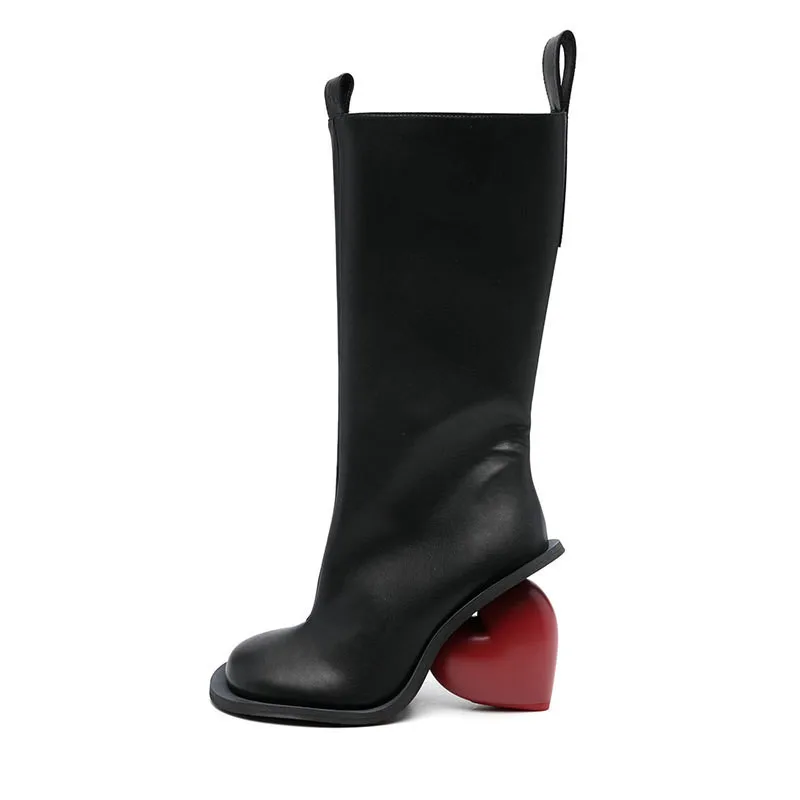 2026 Damen-Schuhe in Herzform mit hohen Absätzen, europäische und amerikanische Damen-Stiefel mit mittlerer Wade, Runway-lange Stiefel, Damen-Datums-Nacht-Schuhe Image