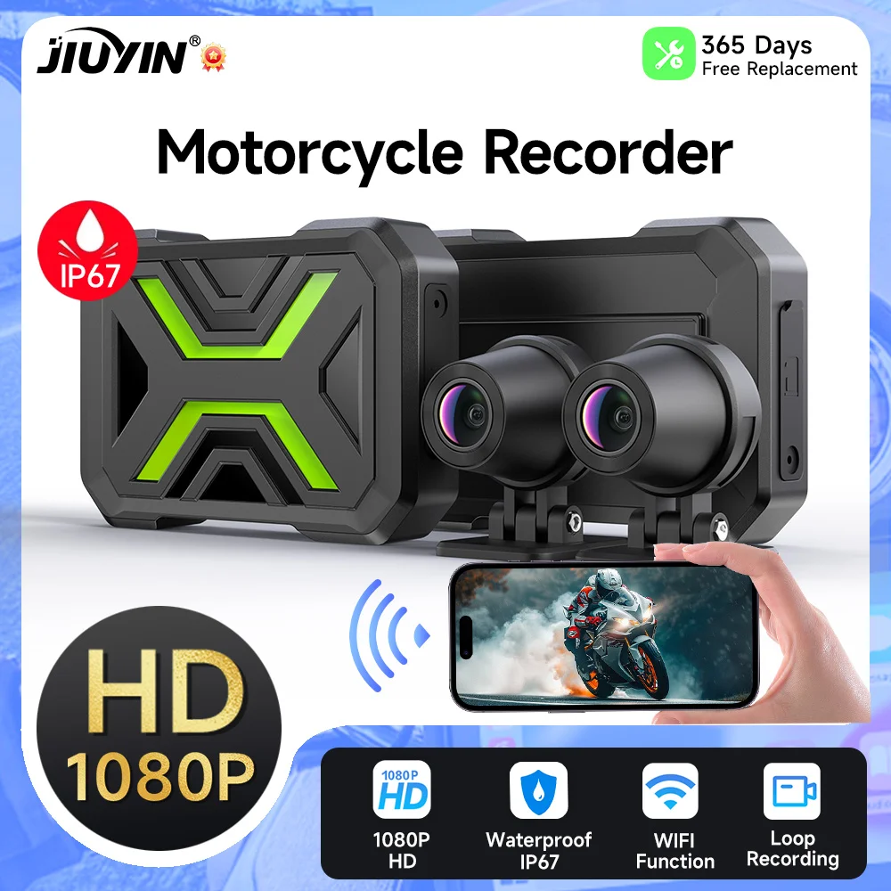 Dual HD 1080P Motorrad DVR Ganzkörper IP67 Wasserdichte Moto Kamera WiFi Dash Cam Vorne Hinten Fahren Video Recorder black Box Image