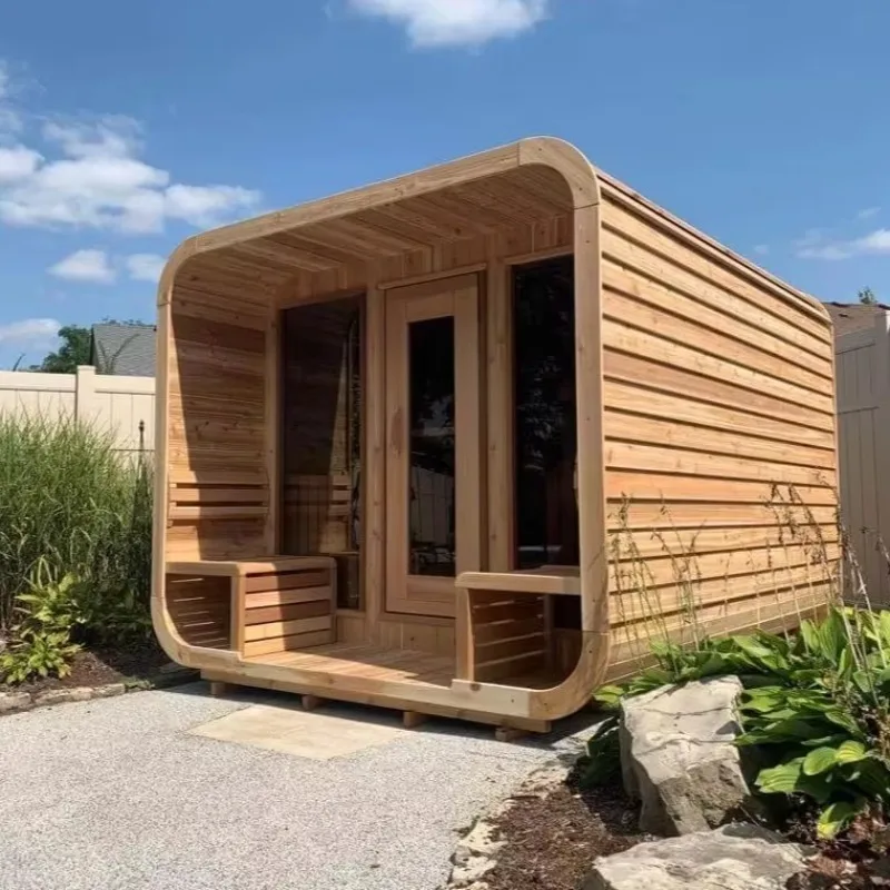 Premium Kanadische Rote Zeder Luna Sauna | Outdoor-Fass-Sauna mit Entspannungsbereich