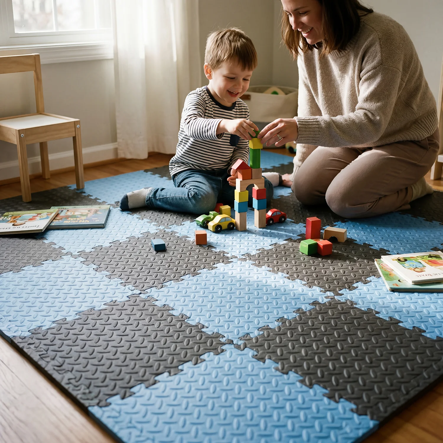 Große 60x60cm EVA-Schaumstoffmatte 16-teilig Puzzle-Teppich Verdickter Bodenteppich Verbindungsfliesen für Wohnzimmer Schlafzimmer Yoga Fitness-Pad Weicher Bodenteppich Image