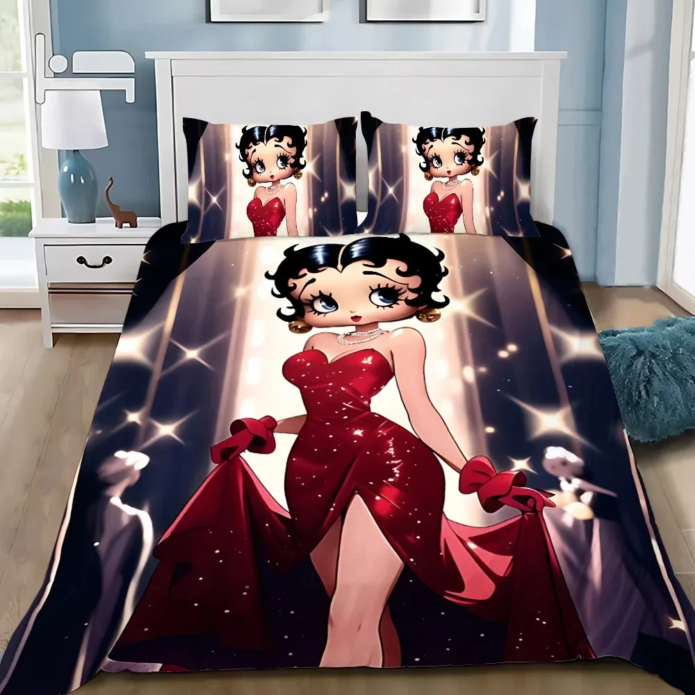 Cartoon 3D-gedrucktes Bettwäsche-Set B-Bettys Boops Bettbezug Kissenbezug Einzel-/Doppel-/Full-/Queen-Size für Fans Schlafzimmer-Dekoration Image