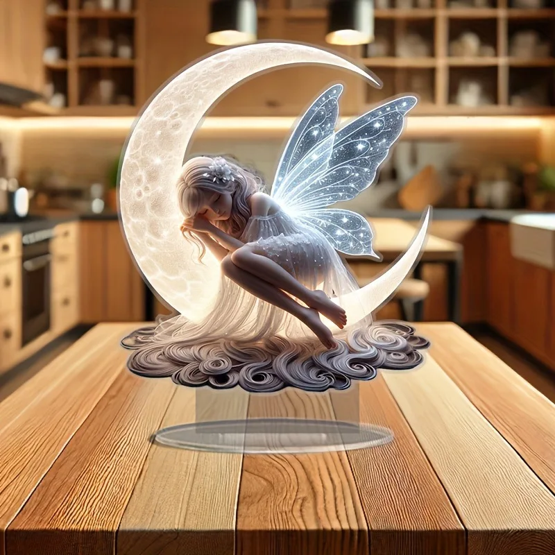 1 bezaubernde Schreibtischdekoration mit Feenmotiv in Halbmondform – Küchendekoration und Bürodekoration. das perfekte Geschenk Image