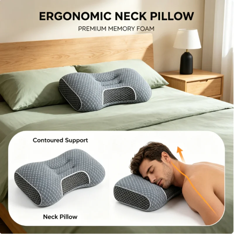 2 Stück Verstellbare Orthopädische Nackenkissen Ergonomisch für Seiten-, Rücken- und Bauchschläfer Ganzjährig Schmerzlindernd Image