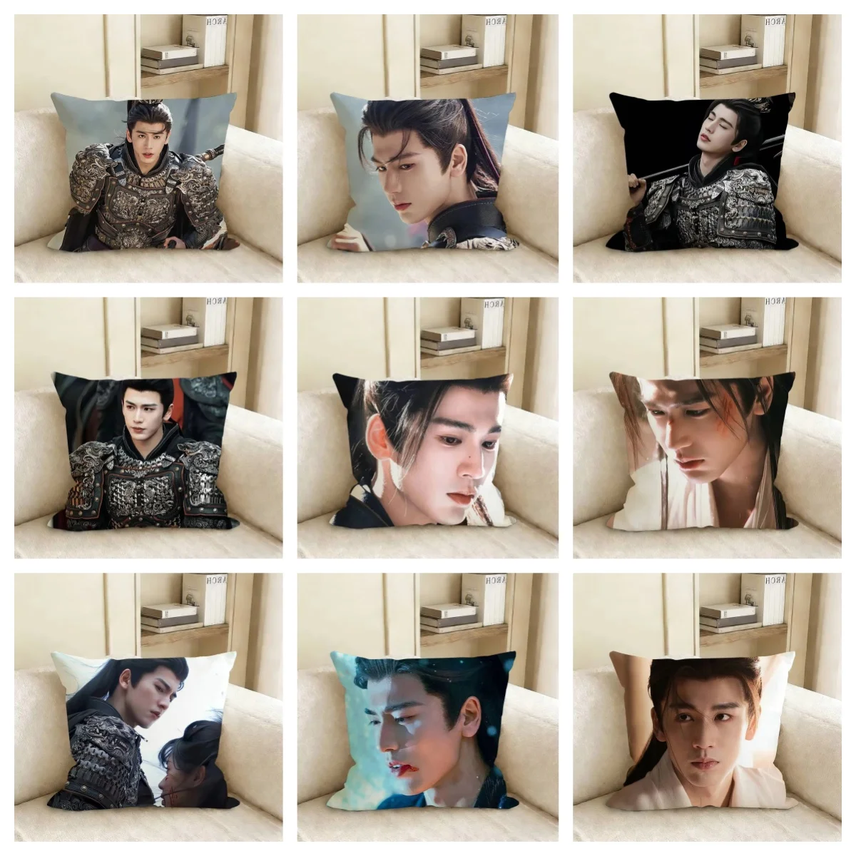 1 Stück Zhang Linghe Ancient General Dekokissenbezug, 2D-doppelseitiger Druck, weicher Polyester-Kissenbezug für Zuhause, Sofa, Schlafzimmer, Auto Image