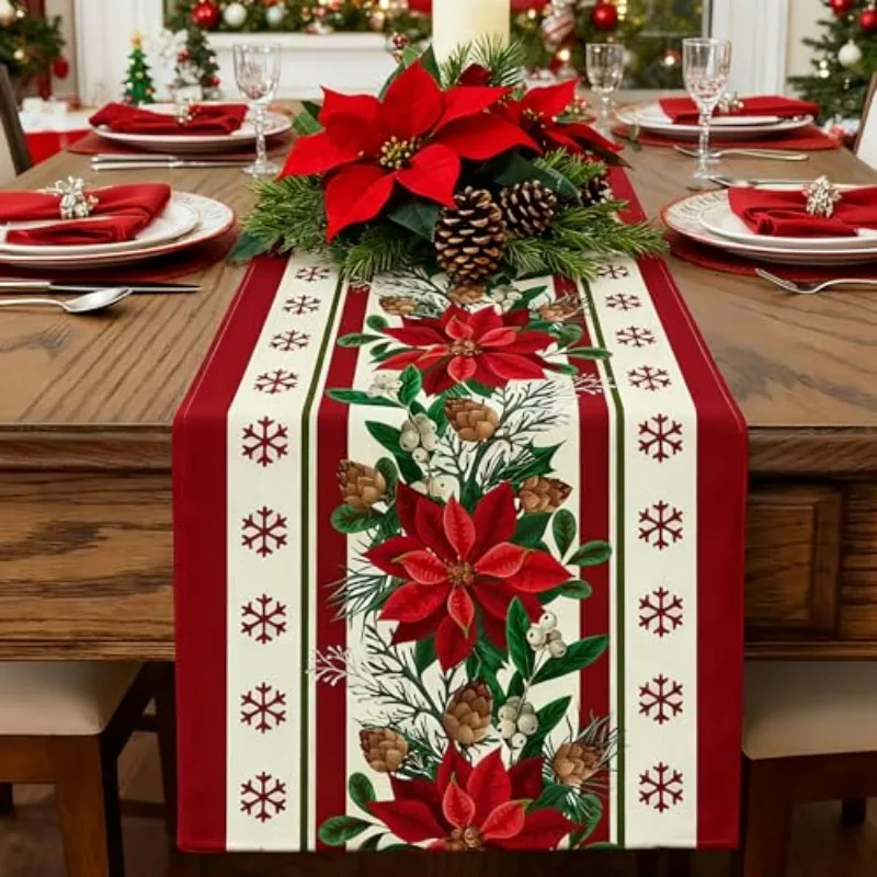 VIKAMA Weihnachts-Tischläufer, Restaurant, Esstisch, Schrank, Tischdecke, Urlaubsdekoration, Heimdekoration Image