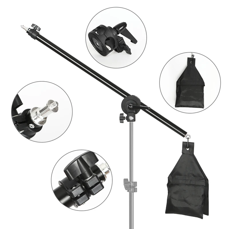 SH Verstellbarer Stativ-Auslegearm für Lichtstativ mit Sandsack, ausziehbar bis 135 cm, tragbarer Lichtstativ-Auslegearmhalter für Fotografie Image