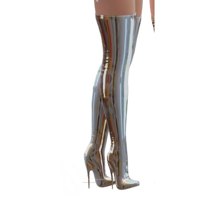 Silberne Glitzer-Overknee-Stiefel mit dünnem hohem Absatz, spitzer Zehenpartie, modisch, sexy, Sommer, große Größen 2026, Damenschuhe, Zapatillas Mujer