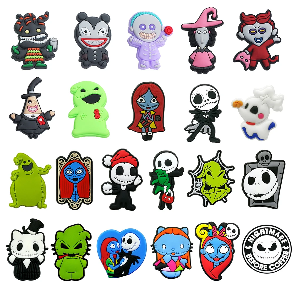 22 teile/satz Cartoon Film Nightmare Before Christmas PVC Schuhe Charms Schädel Jack Geformt Clog Sandalen Schuh Zubehör Dekorationen