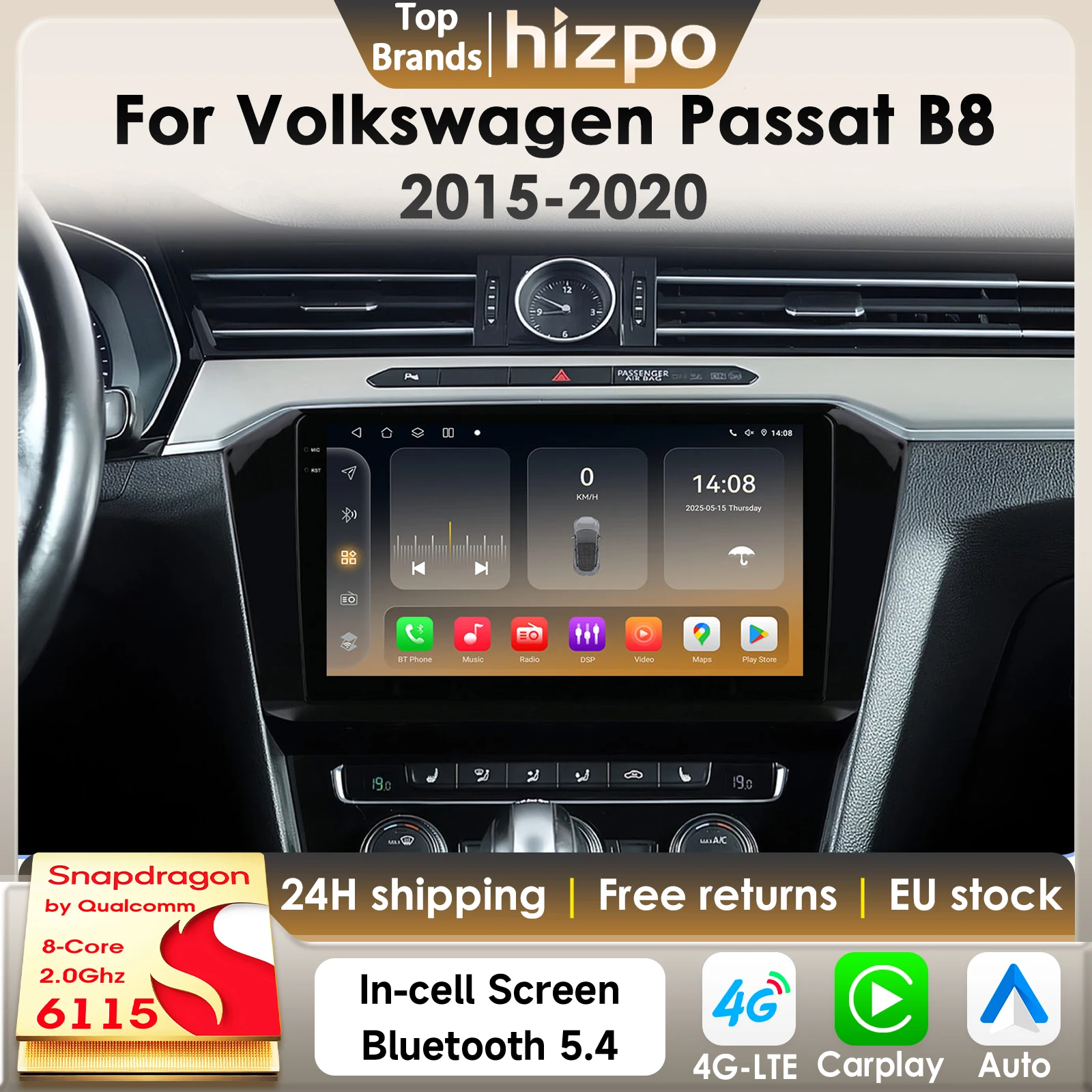 Hizpo 8Core 360Kamera Android 14 Autoradio für Volkswagen Passat B8 2015-2020 CarPlay GPS DSP 4G BT von Qualcomm Snapdragon 6115 Image