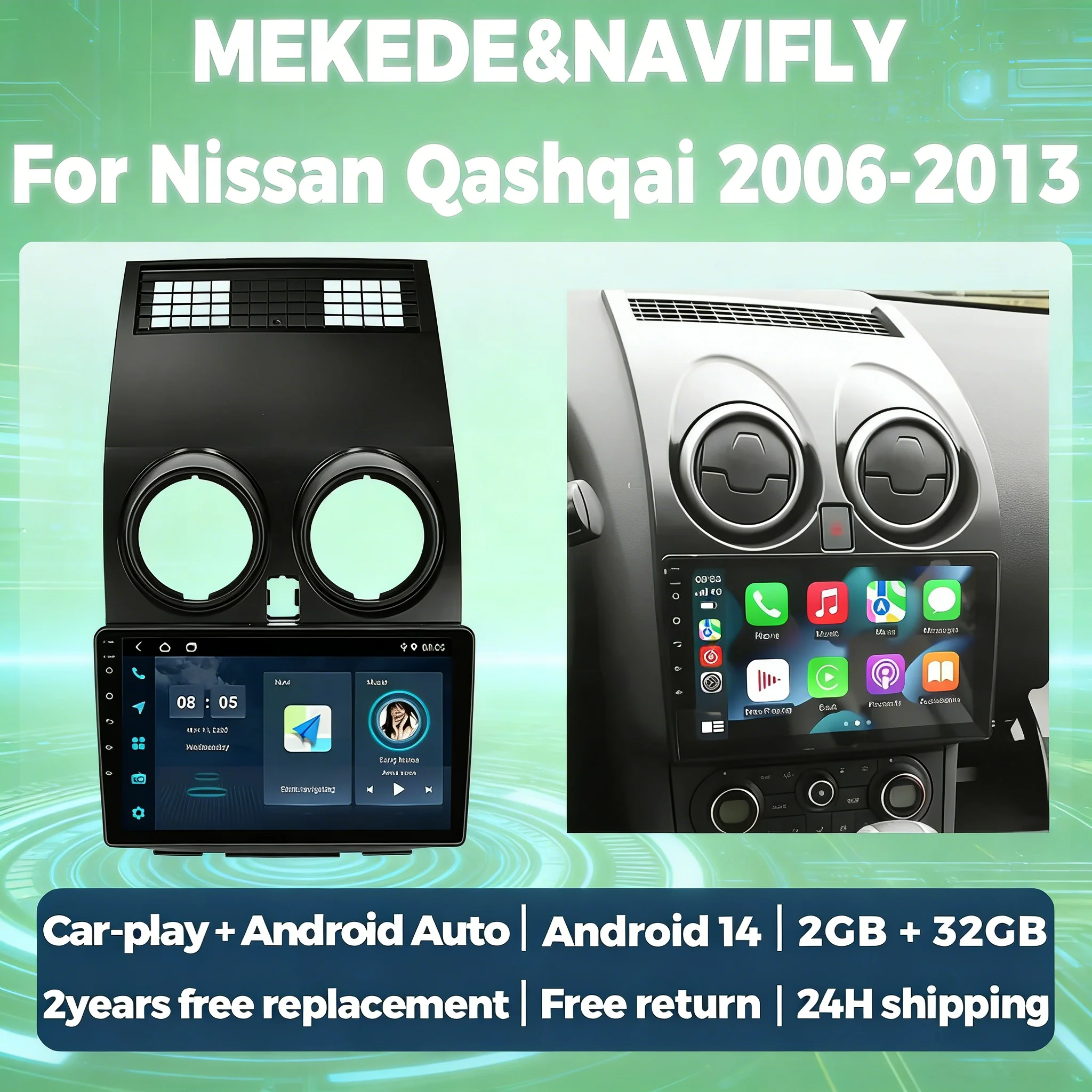 9 Zoll 2 Din Autoradio Stereo für Nissan Qashqai J10 2006-2013 Wireless Carplay Android Auto Multimedia Player FM Autoaudio GPS Image
