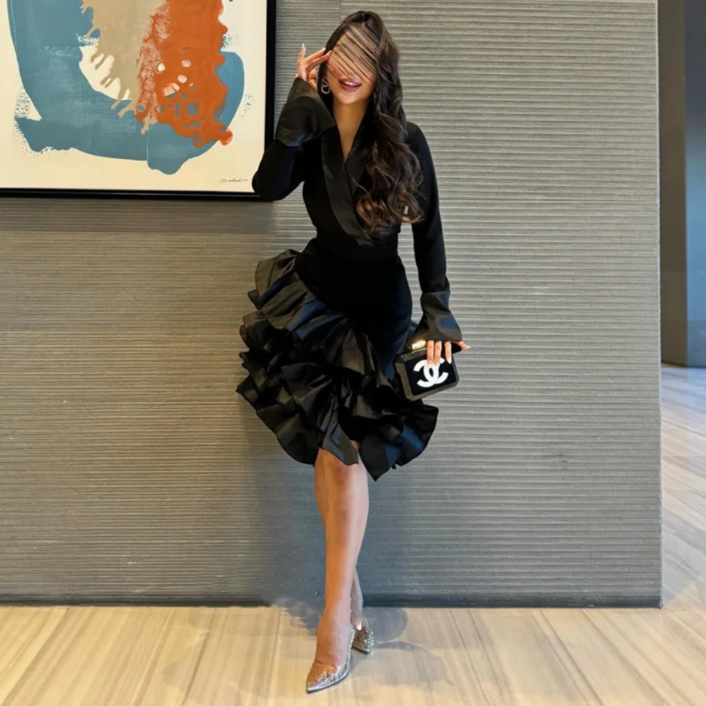 CustomizedJiayigong High Quality Sparkle S Tiered Wedding Party A-line V-neck Bespoke Occasion Gown Knee Length Dresses
