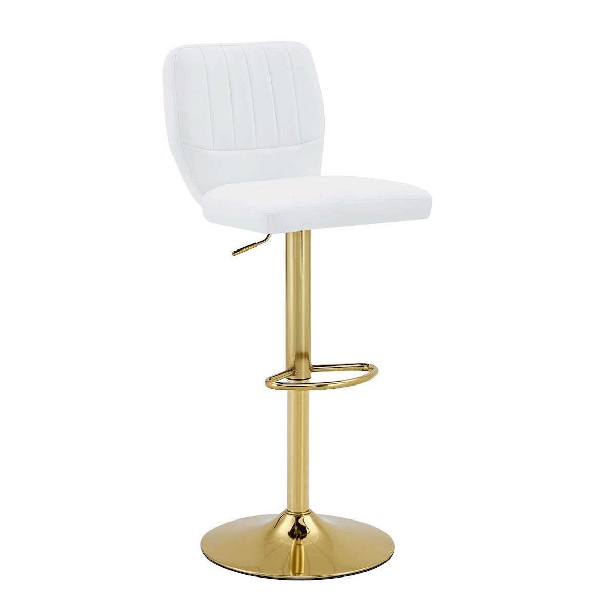 OKWISH Barhocker aus Metall und Kunstleder in Weiß-Gold, höhenverstellbar 62-83 cm, 360° drehbar, mit Rückenlehne und Fußstütze Image