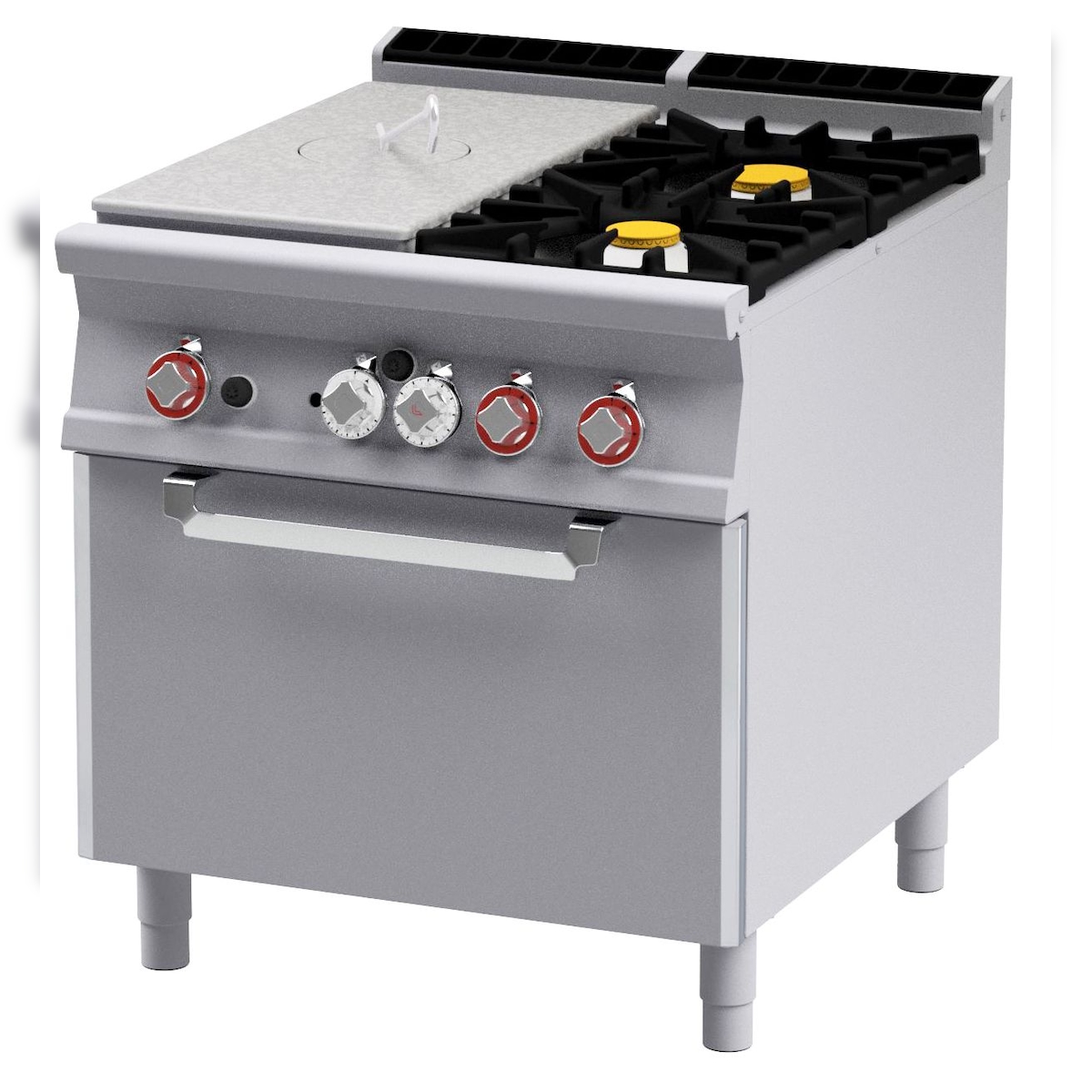 All-Gas-Kochfeld + 2 Brenner mit Zündflamme auf GN2/1 statische Gas-Backofen. Abmessungen 80x90 h90 cm. Modell TPF2-98G Image