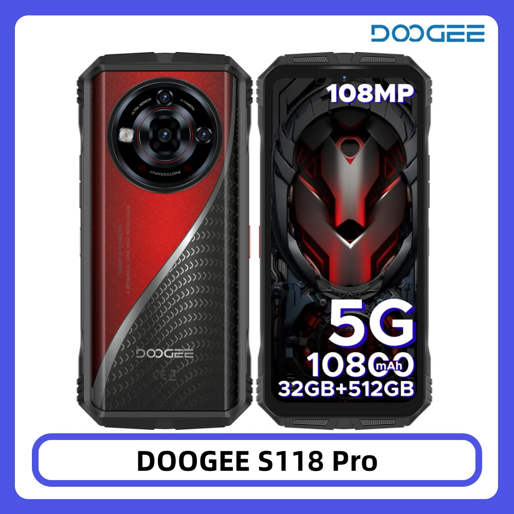 DOOGEE S118 Pro 5G Outdoor-Smartphone 32GB RAM + 512GB ROM Dimensity 7050 6,6'' FHD 120Hz 10800mAh Akku 108MP Kamera NFC Smartphone