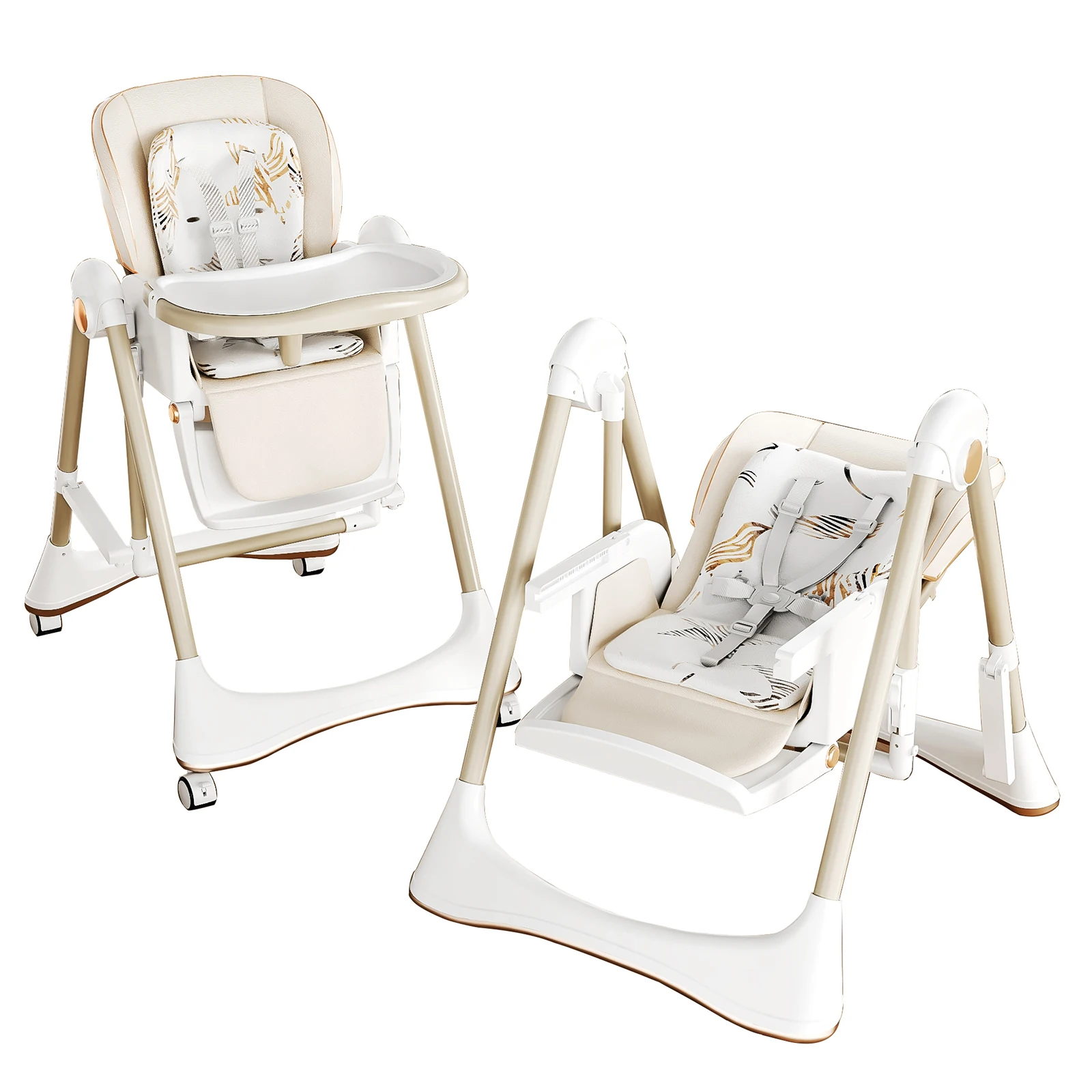 Babyhochstuhl, umwandelbarer Hochstuhl, höhenverstellbarer Baby-Esszimmerstuhl, 3-in-1-Babyschaukelstuhl mit Rollen, kompakt zusammenklappbar Image