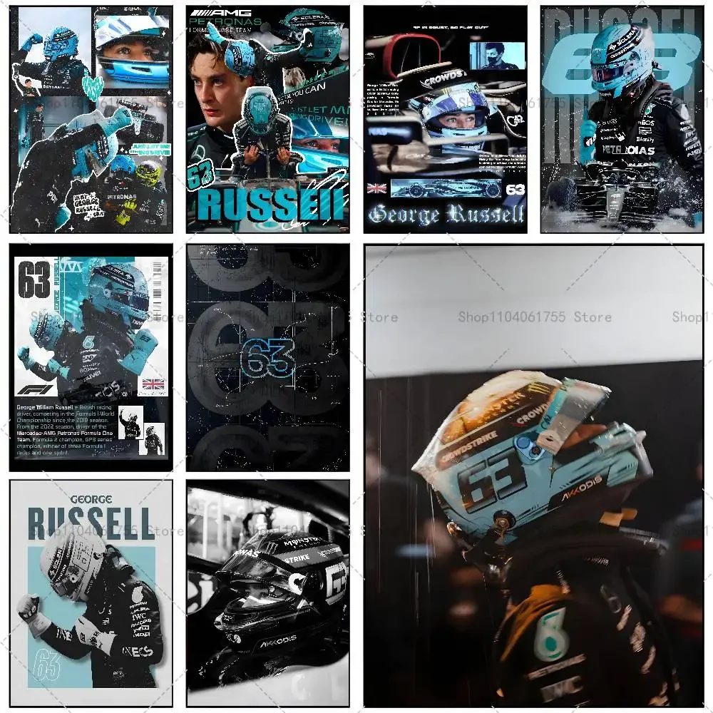 G-George Racing R-Russell Poster, selbstklebender Kunst-Aufkleber aus wasserfestem Papier, Kaffeehaus, Bar, Zimmer, Wanddekoration Image