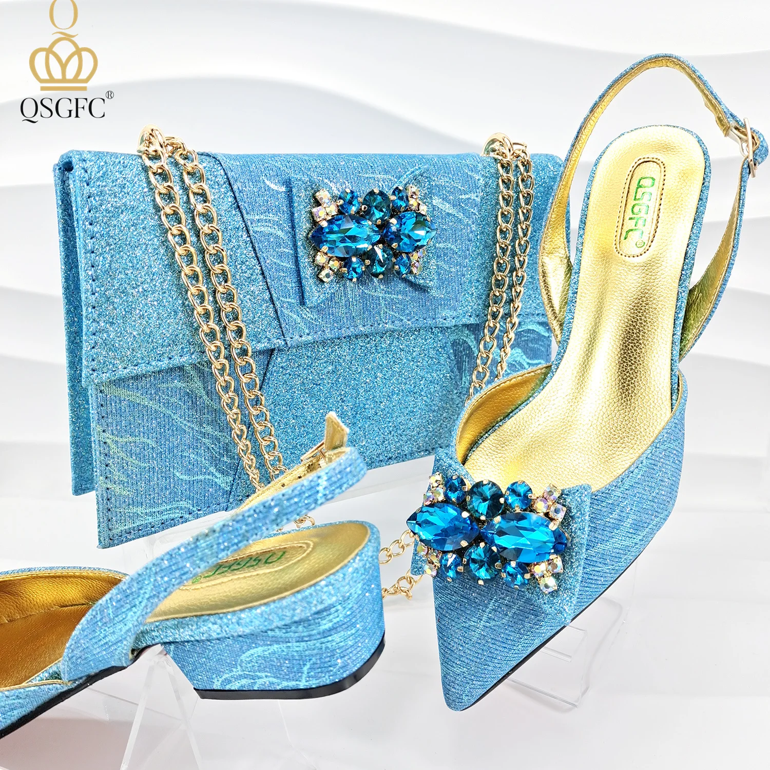 Italienische Designer Mutter Stil Abends chuhe und Tasche Set Kristall bequeme Schuhe und Kapazität Tasche Pendler Damenschuhe