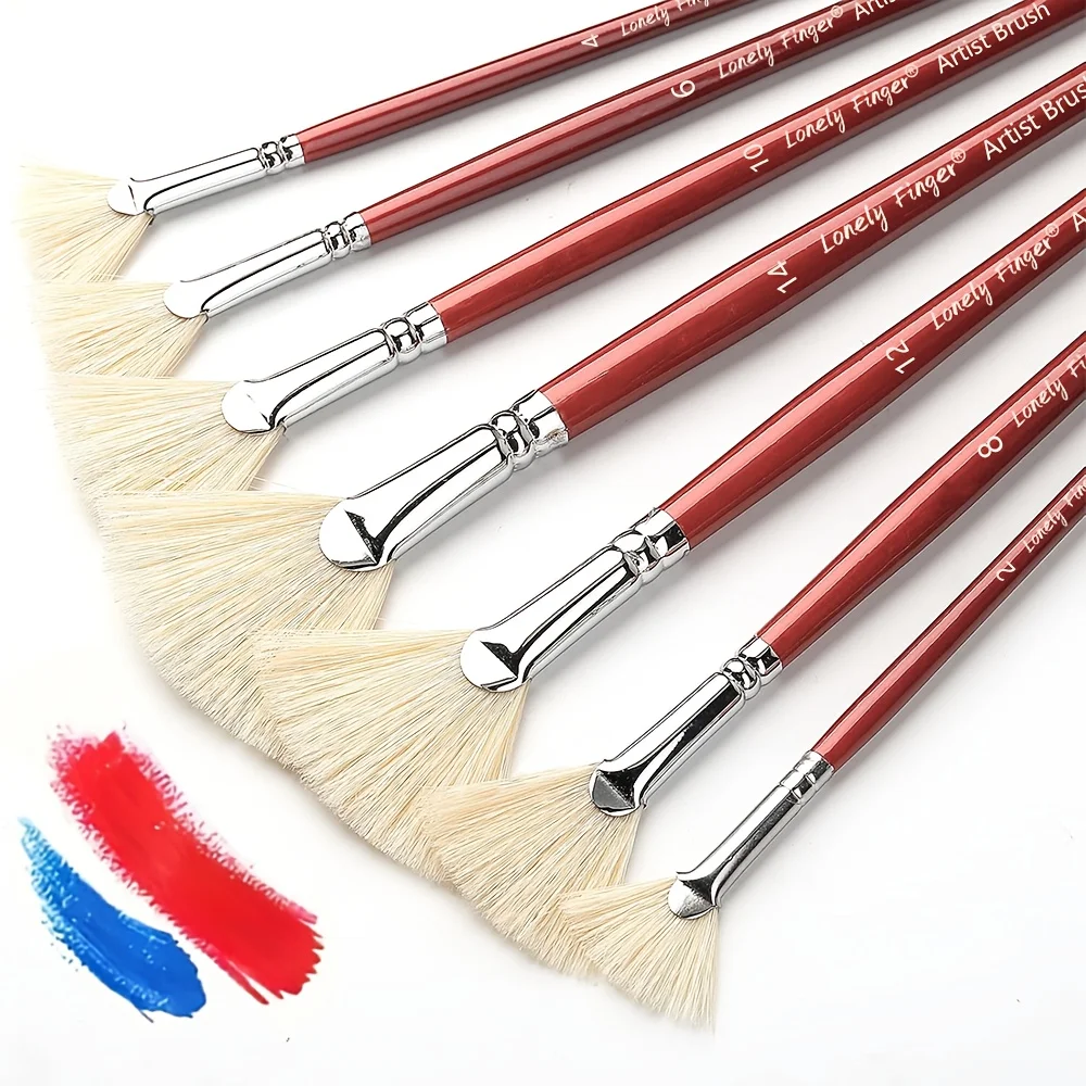 Fächerpinsel zum Malen, 7-teiliges Fächerpinsel-Set mit Naturborsten und langem Holzgriff, professioneller Künstler-Fächerpinsel Image