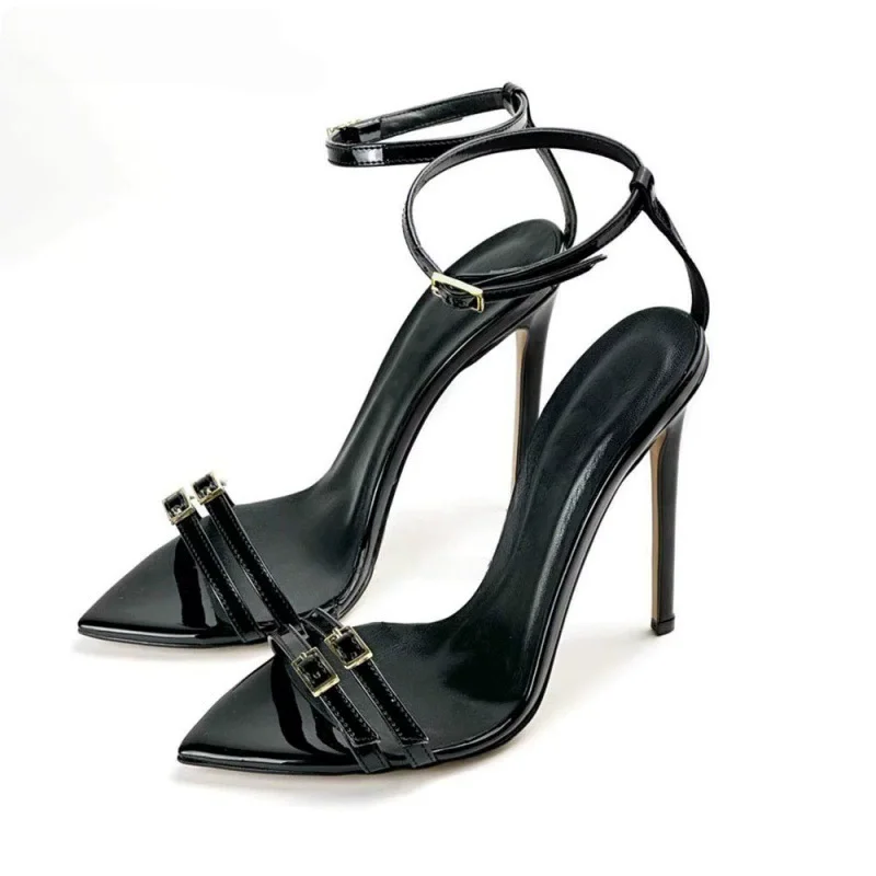 Dünne hochhackige Sandalen Sommer neue spitze Leder dünne Schnalle sexy Kleid Schuhe Bankett große Größe individuelle Damenschuhe
