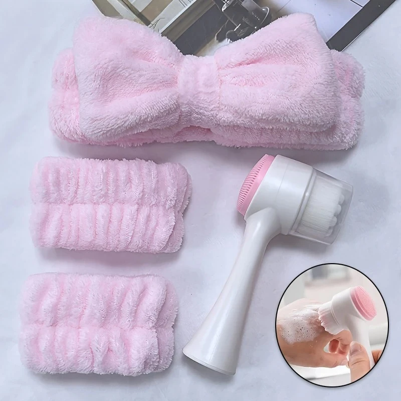 4-teiliges Komplettes Gesichtsreinigungsset Reinigungsbürste Stirnband Armband Hydrotherapie Peeling-Werkzeug zur Entfernung von Mitessern Hautpflege Image
