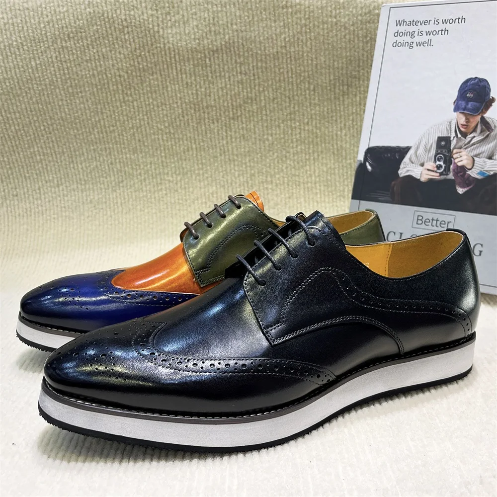 Luxuriöse handgefertigte italienische Echtleder-Derby-Schuhe für Herren, Größe 39–46, Schnürschuhe für Business, Hochzeit, formelle Schuhe