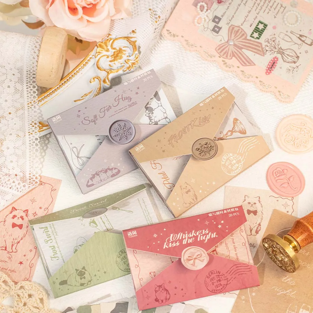 20 Stück weiße Kraftpapierkarten – Vintage-Linienkunst & minimalistischer Text für Tagebuch und Scrapbook Image