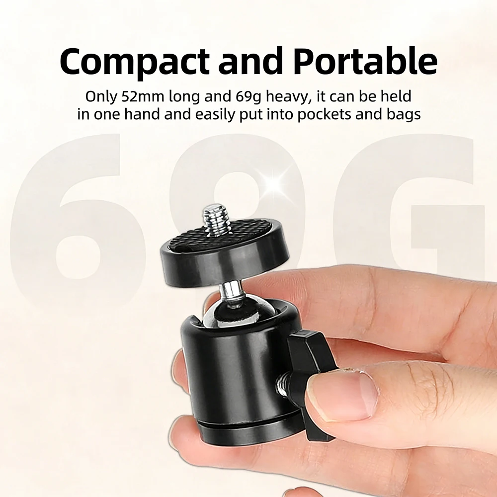 Universeller Mini-Kugelkopf 360° ° Drehbare 1/4-Zoll-3/8-Zoll-Schraubstativhalterung für Kamera, Handy, Camcorder, LED-Licht, Fotografie-Zubehör Image