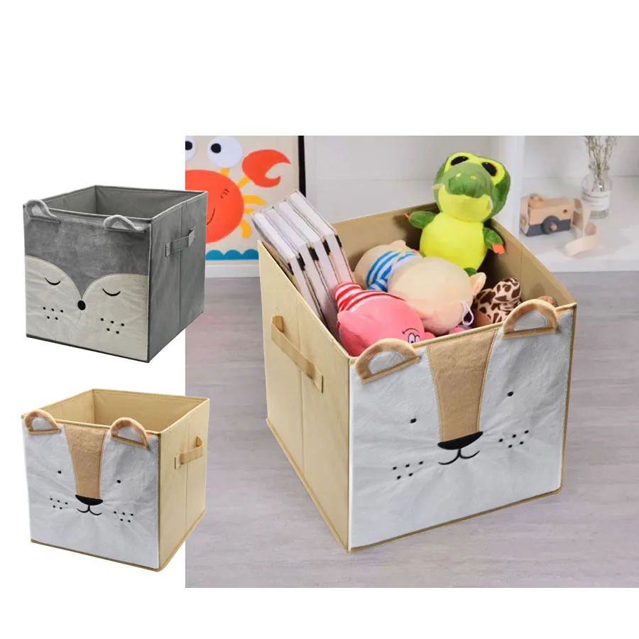 Verstärkte Stoff-Aufbewahrungsbox mit Cartoon-Motiv für Haushalt, faltbar, zur Sortierung von Kleidung, Spielzeug und verschiedenen Gegenständen.