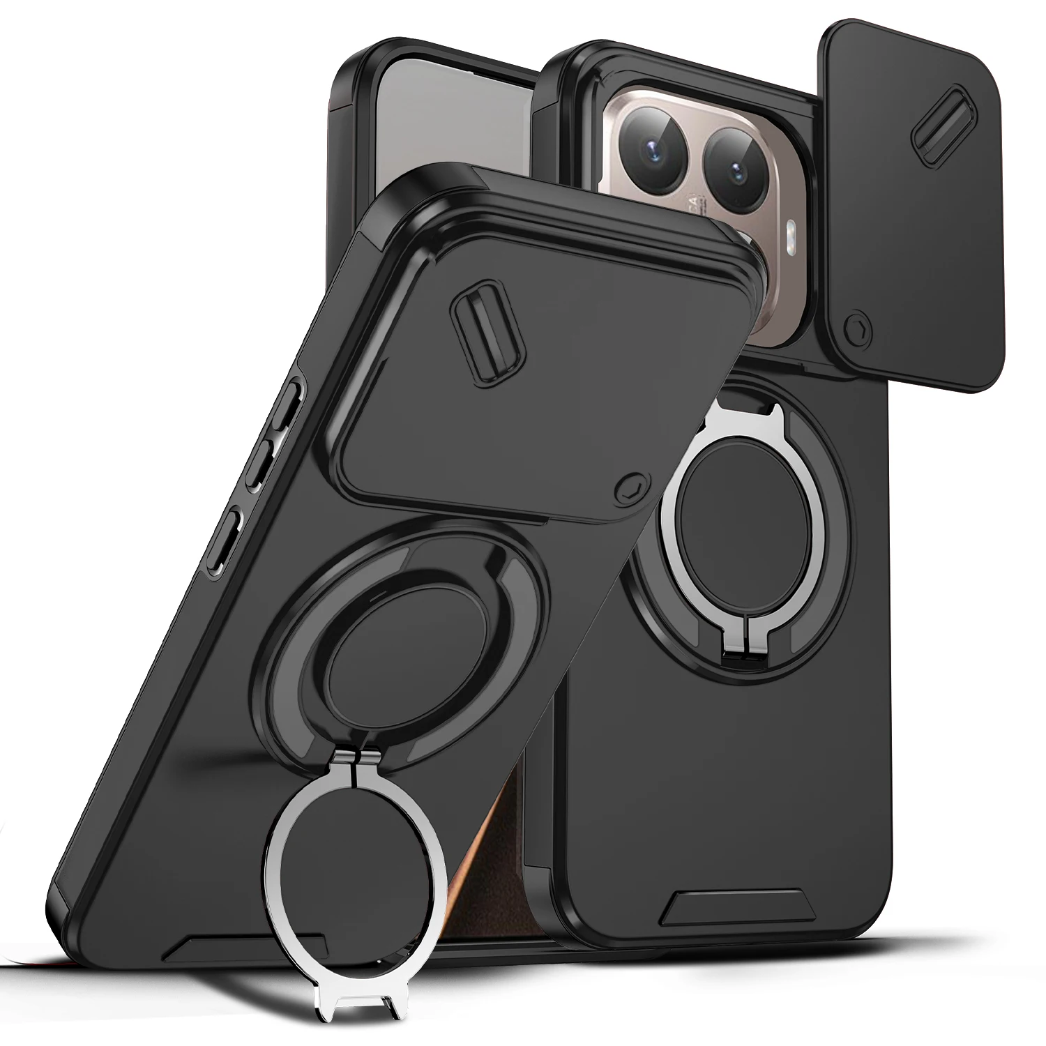 Für Xiaomi 15T Pro Hülle Xiaomi 15T Cover Mi 17 Mi 15T Magnetring-Panzerhülle mit Schiebe-Kameralinsenabdeckung Magsafe Wireless Charging Cover Image