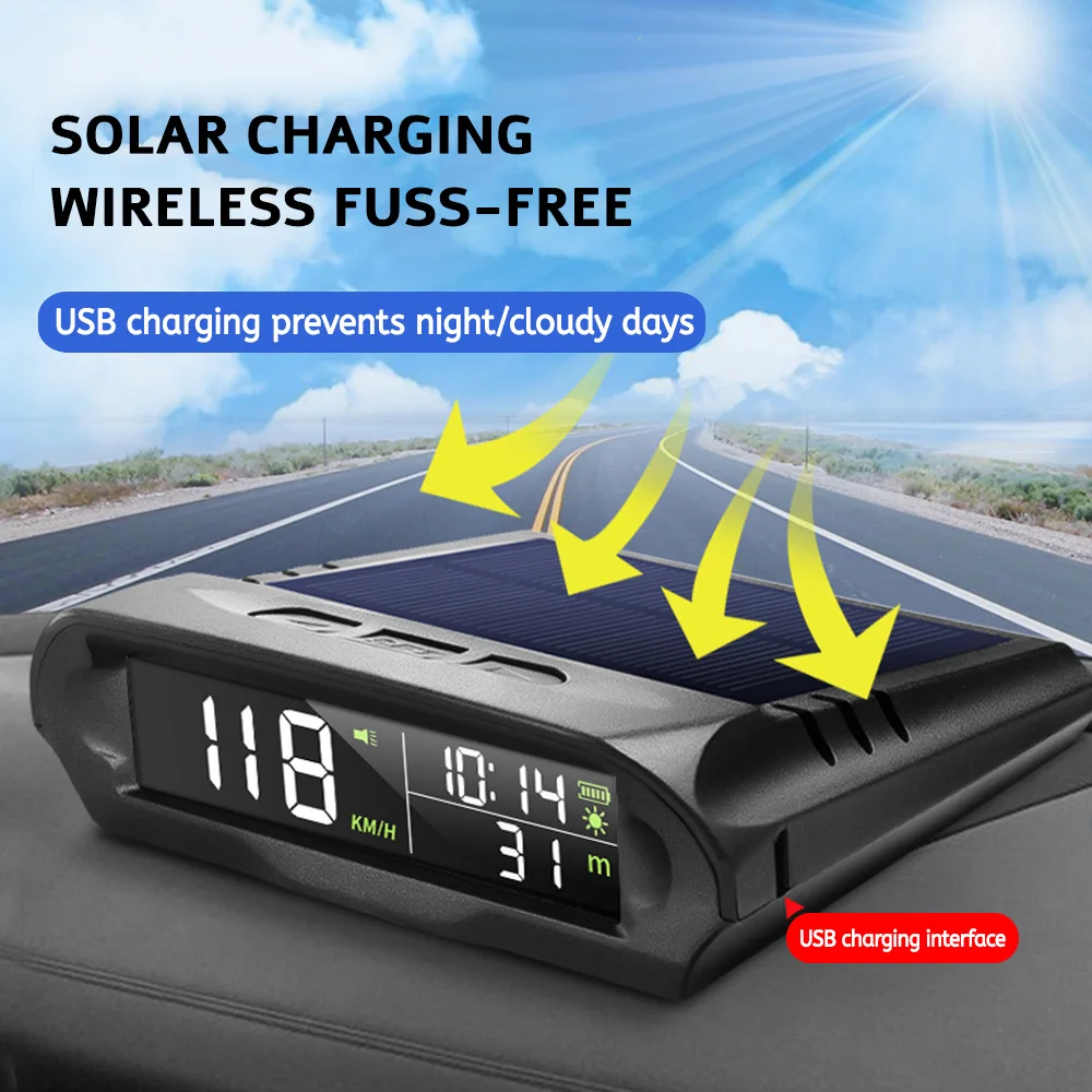 X98 Head-up display Car Gps Digital Speedometer Km/h MPH Smart System Solar Charging Wireless HUD Screen Plug and Play Universal