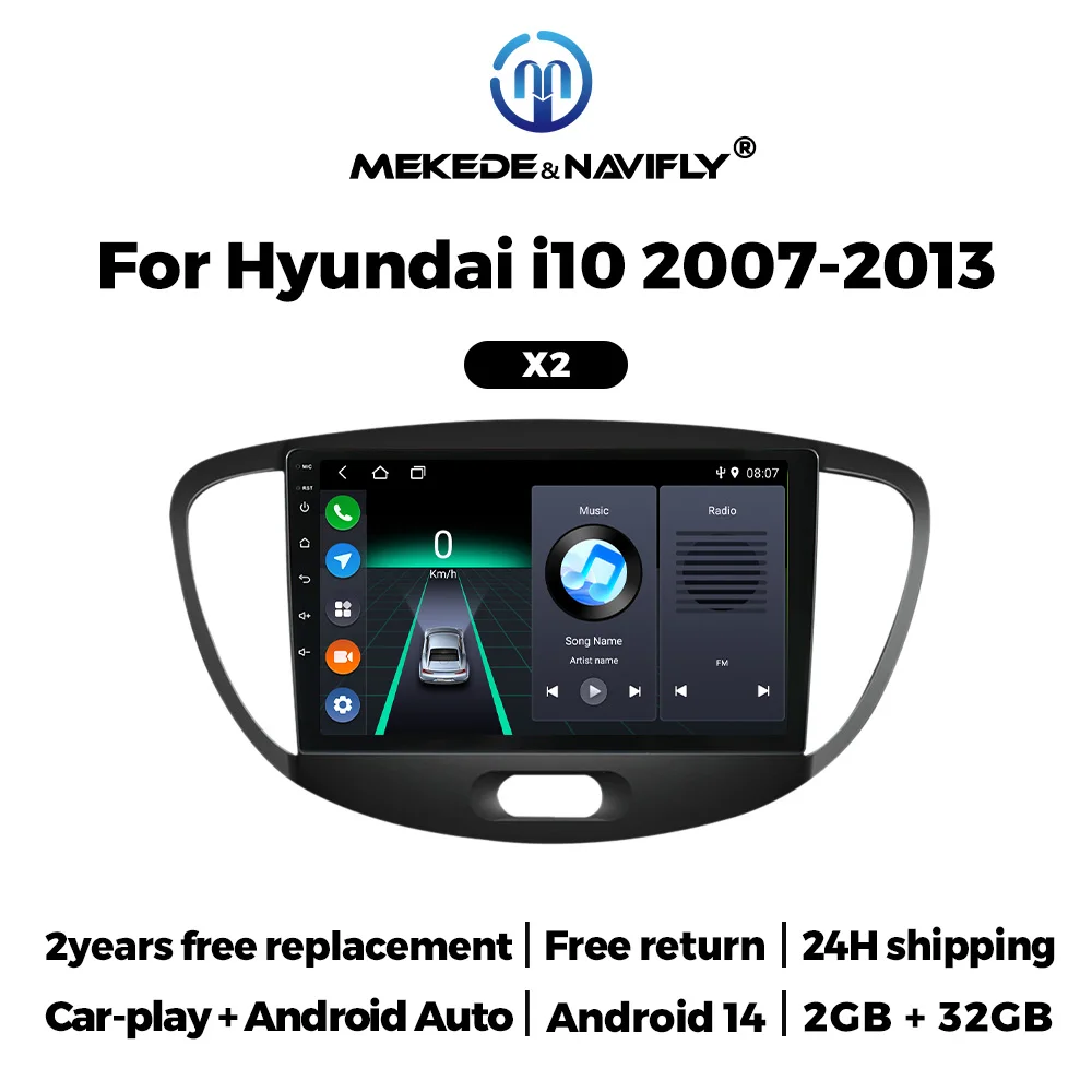 MEKEDE Android 14 IPS-Bildschirm Autoradio Carplay für Hyundai Grand I10 2007 - 2013 Multimedia-Player Intelligentes Auto-Audiosystem Image