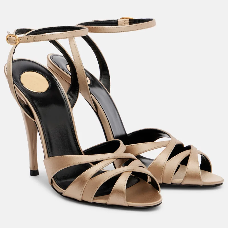 Satin-Kreuzriemen-Pantoletten Sexy Spitze Schuhe mit Dünnem Absatz Maßanfertigung Möglich Neue Kollektion Modische Damenschuhe