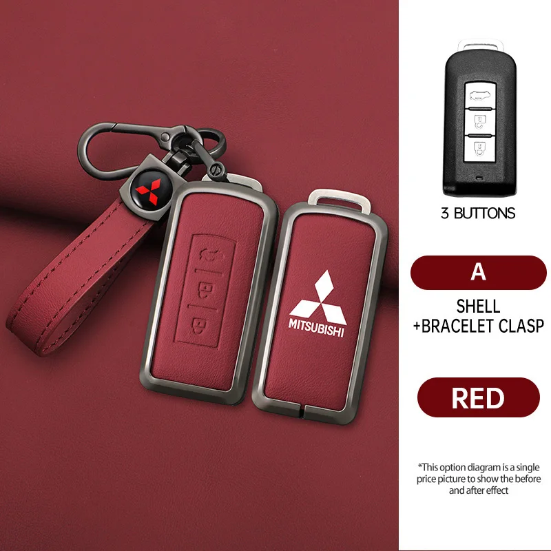 Leder Auto Fernbedienung Schlüssel Fall für Mitsubishi ASX LANCER Pajero Sport Outlander Eclipse Kreuz Schlüsselbund Volle Abdeckung Shell Zubehör Image