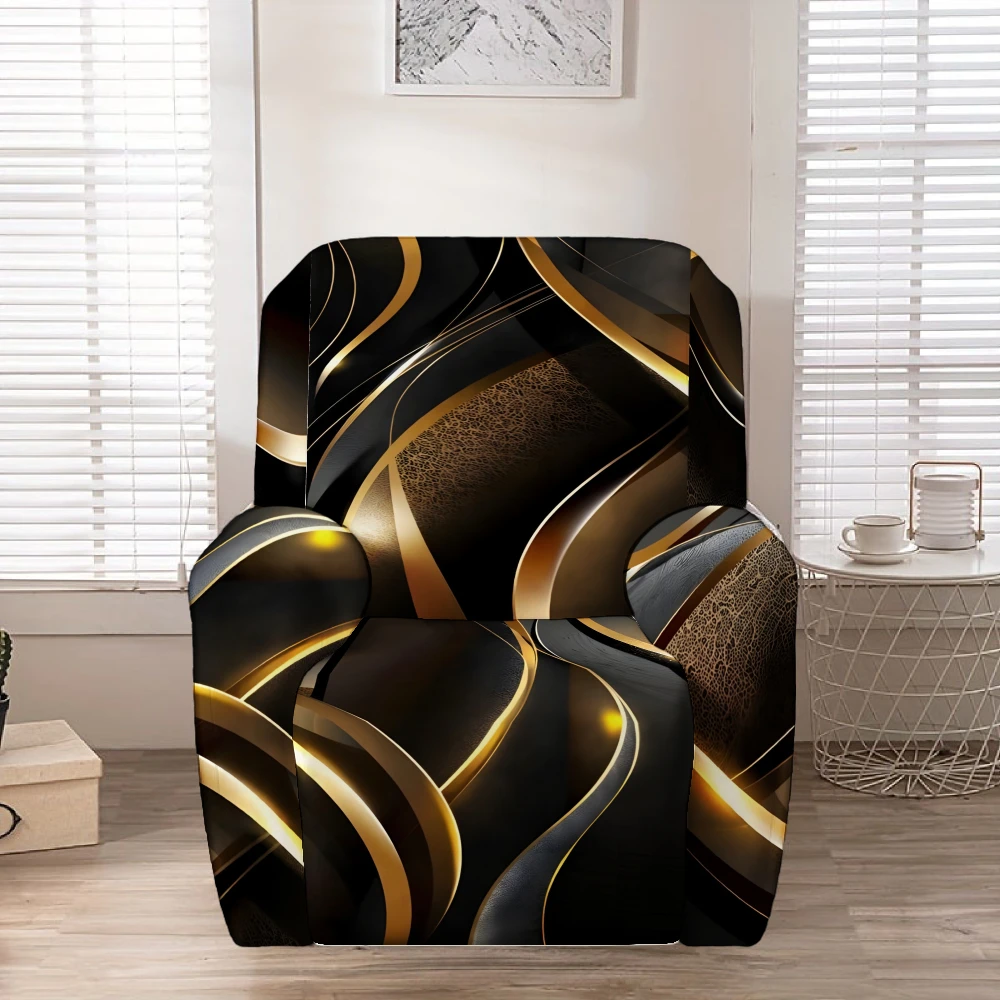 Bezug für Relaxsessel, Schwarz-Gold Abstrakter Druck Stretchbezug für Relaxsessel, Elastischer Abnehmbarer Schonbezug Image