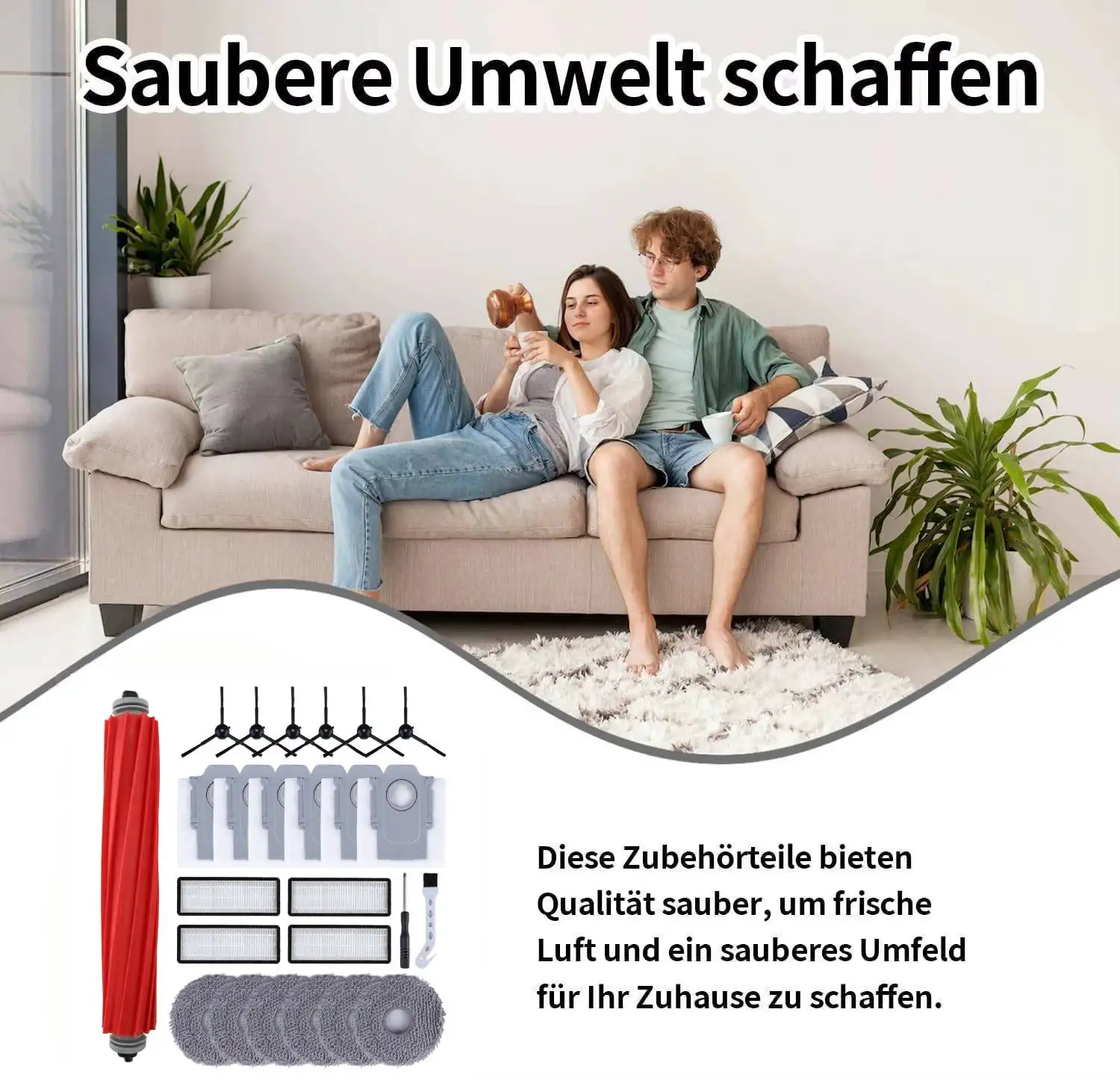 25-teiliges Ersatzteile Set für Roborock Qrevo S / Pro / MaxV – Hauptbürste, Seitenbürsten, HEPA-Filter, Staubbeutel & Wischtücher Image