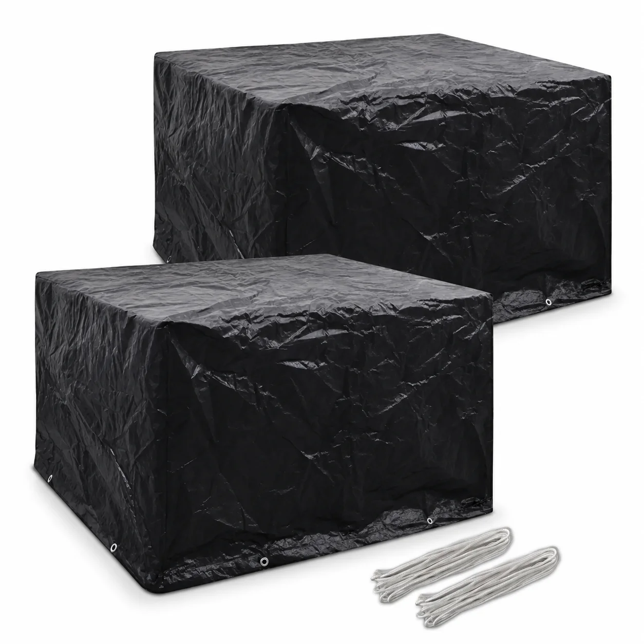 Gartenmöbel-Abdeckungen, 2er-Pack für 4-Sitzer-Polyrattan-Set, 8 Ösen, wetterfest, UV-beständig, wasserdicht, strapazierfähige Schutzhülle für Gartenmöbel im Freien