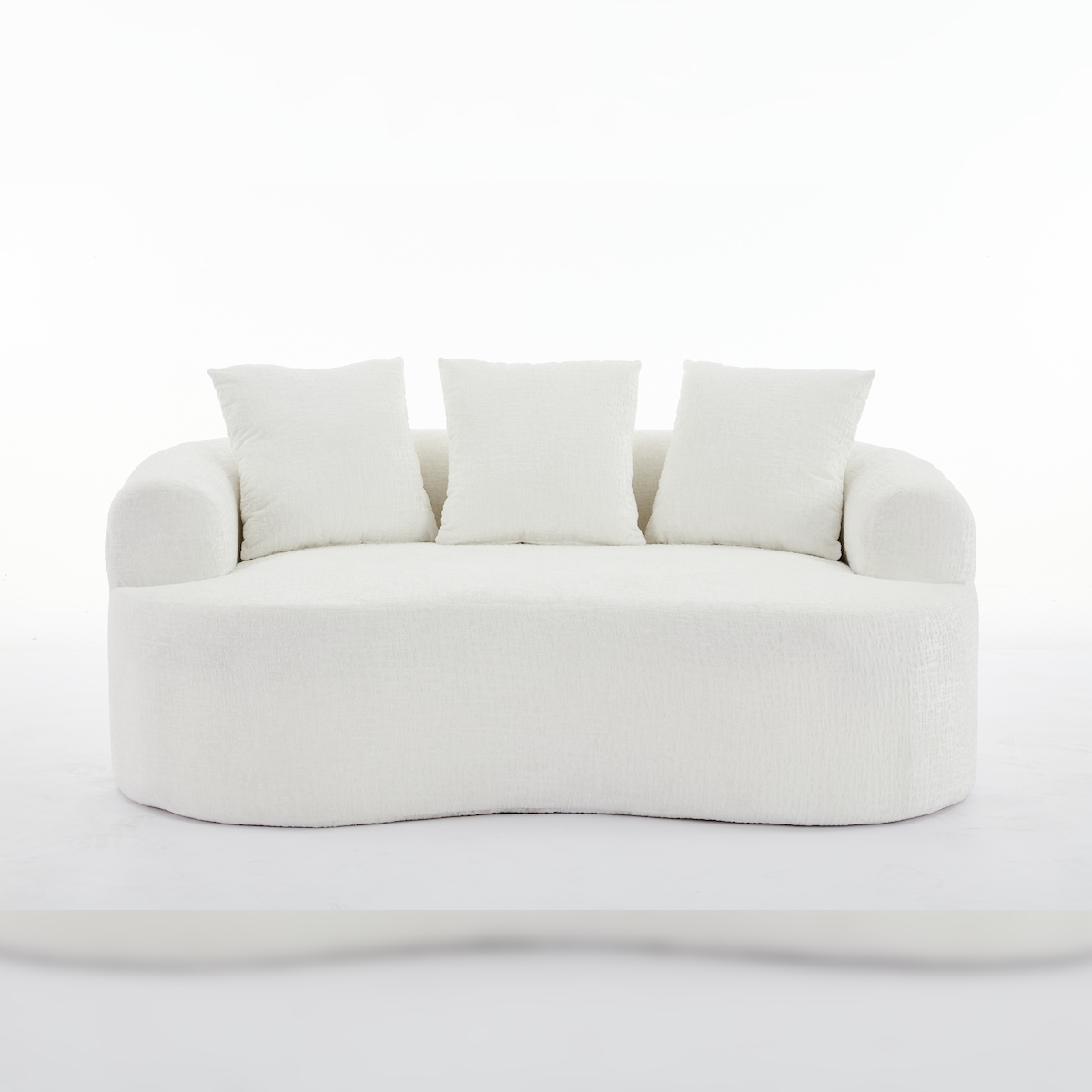 OKWISH Zweisitzer-Sofa Chenille Weiß, gebogene Form, mit 3 Kissen, Memory-Foam, ohne Montage Image