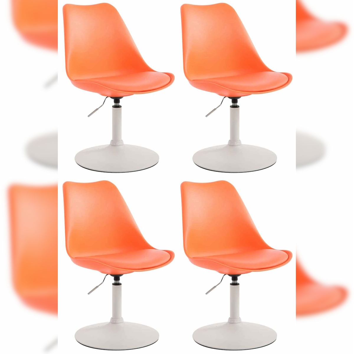 Décoshop26 - Set aus 4 drehbaren Esszimmerstühlen mit verstellbarer Höhe orangefarbener Kunststoff mit weißen 10_0006711 Image