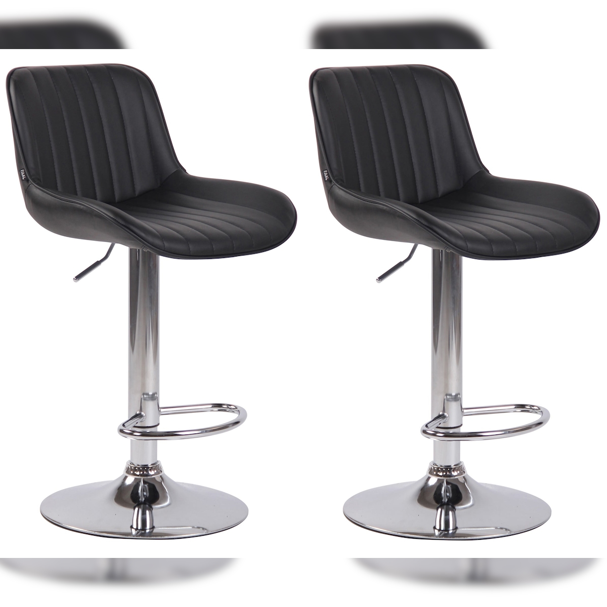 Décoshop26 - Set aus 2 Barhockern Hochstühlen aus schwarzem PVC mit vertikalen Ziernähten und verchromtem Metallgestell 10_0004276 Image