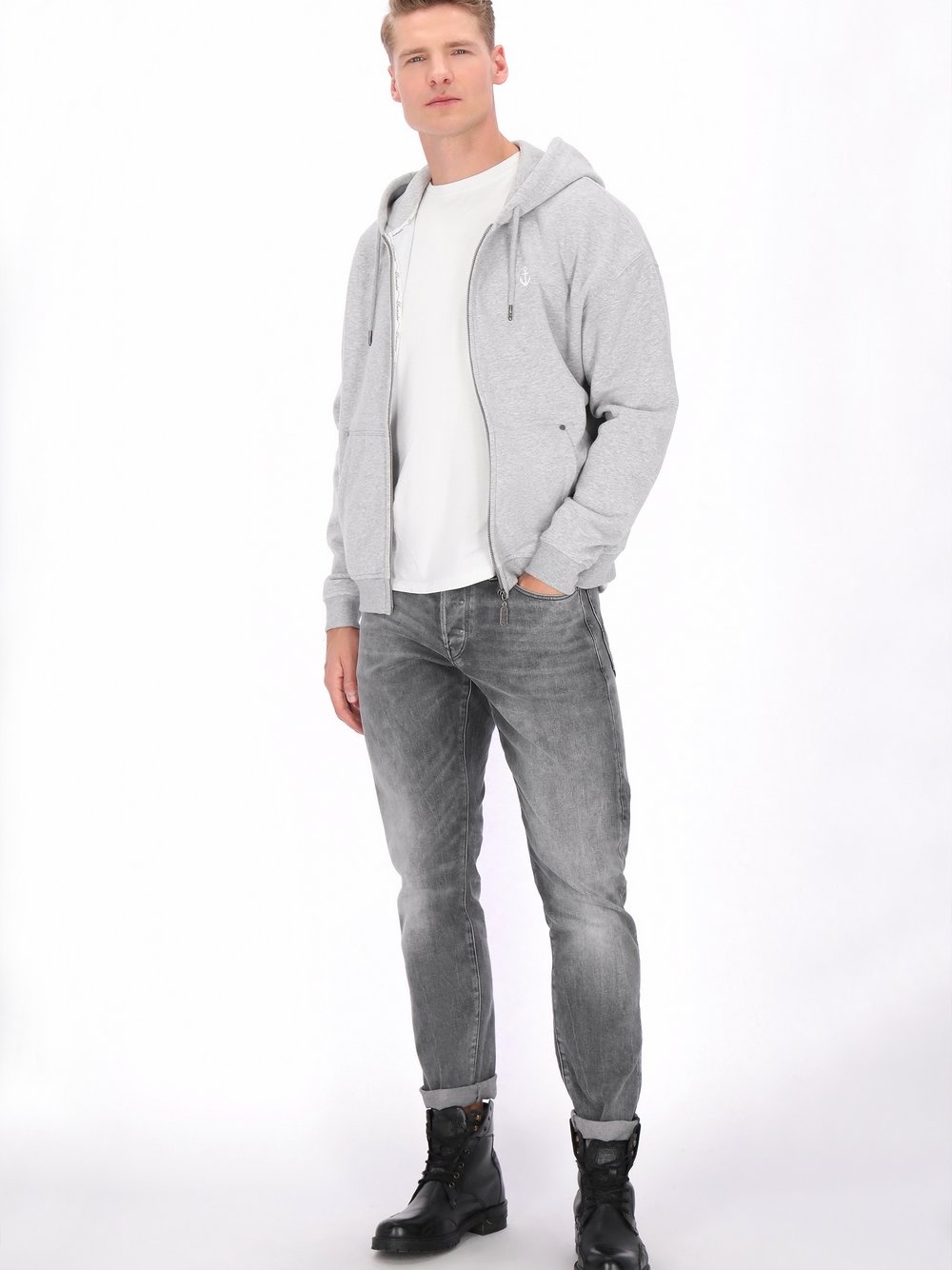Dreimaster Kapuzenpullover Herren grau, M Image