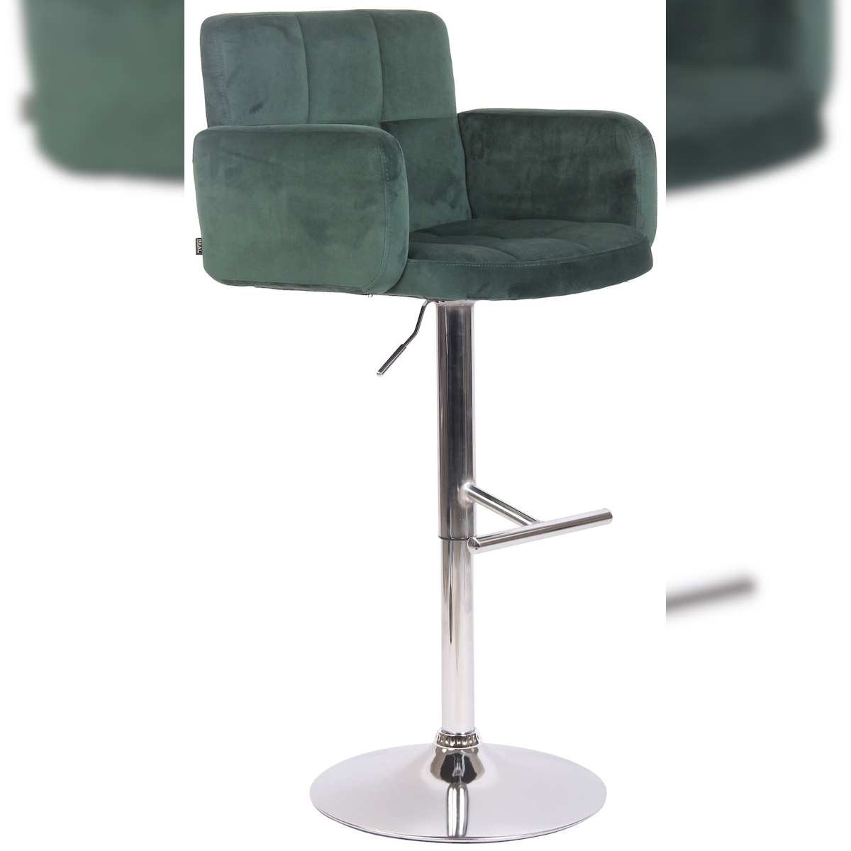 Décoshop26 - Drehbarer Barhocker in grünem Samt und verchromtem Metall mit Armlehnen Fußstütze und Rückenlehne TDB10643 Image