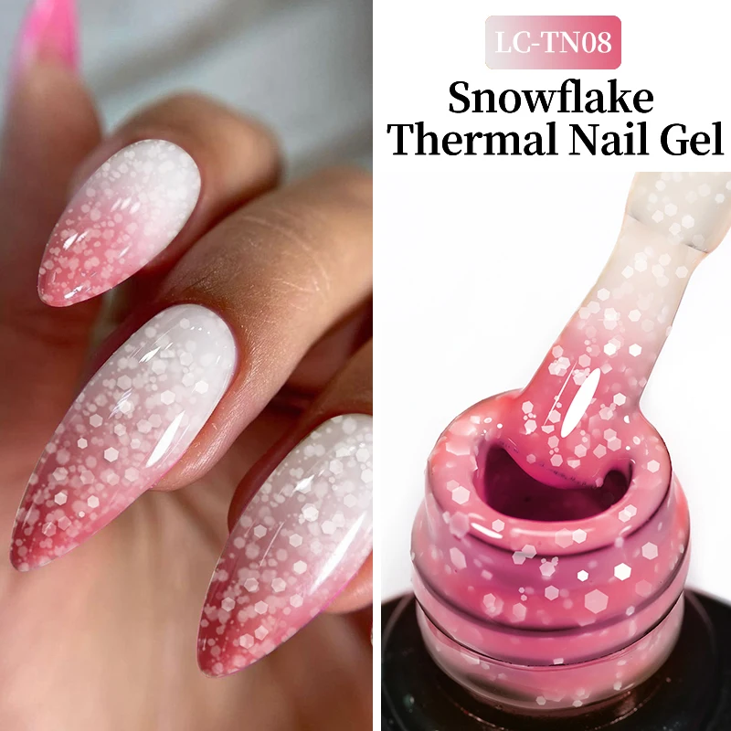 LILYCUTE Schneeflocke Thermogel Nagellack Milchig Weiß Rosa Schnee Pailletten Temperatur Farbwechsel Maniküre Nägel Gel Lack Image